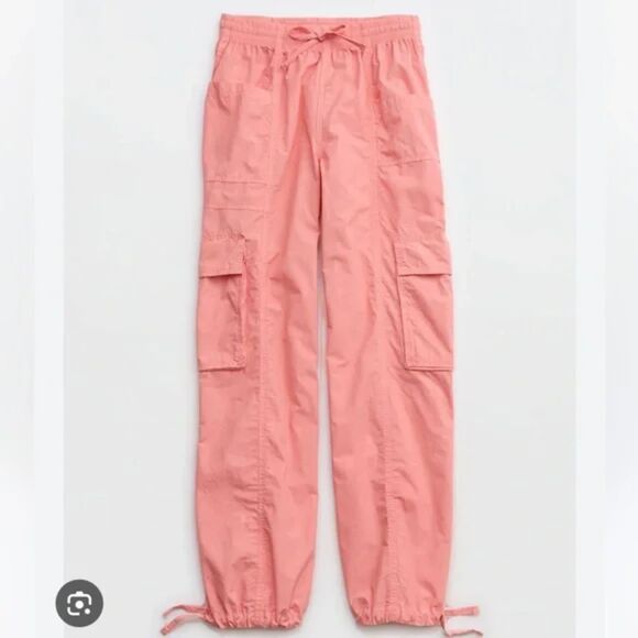 Aerie Pants - Aerie High Waisted Go-For-It Baggy Cargo Pant, Spicy Coral, Size S